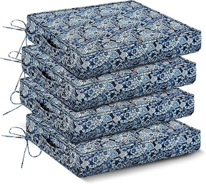 Outdoor Chair Cushions Set of 4,Waterproof Outdoor Seat Cushions for Patio Furniture,Patio Chair Cushion with Handle and Ties, Out Door Chair Pads,18.5" x 16" x 3", Green Paisley