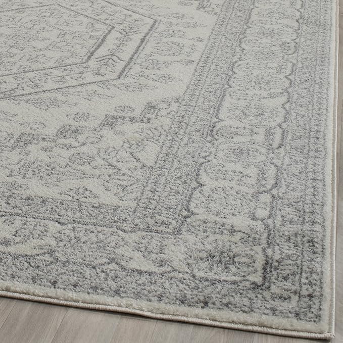 SAFAVIEH Adirondack Collection Area Rug - 6' Square, Ivory & Silver, Oriental Medallion Design, Non-Shedding & Easy Care, Ideal for High Traffic Areas in Living Room, Bedroom (ADR108B)