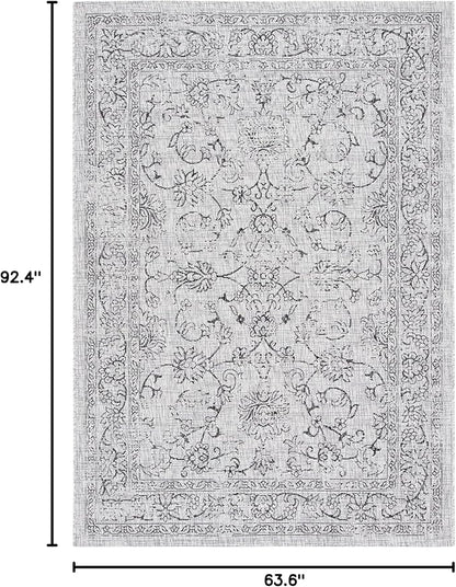 SAFAVIEH Washable Rug Outdoor Courtyard Collection - 5'3" x 7'7", Grey & Black, Non-Shedding & Easy Cleaning, Ideal for Patio, Backyard, Mudroom (CY8680-37612)