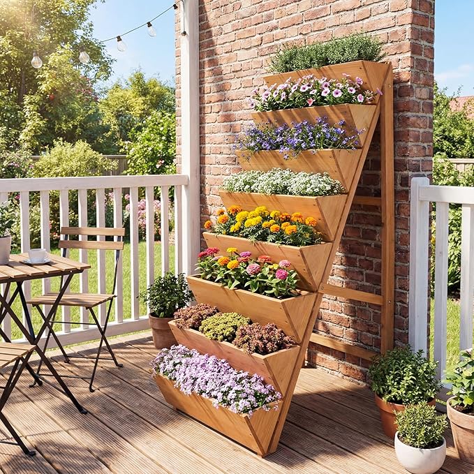 HAPPYGRILL Vertical Raised Garden Bed, Freestanding Wood Elevated Planter Box w/Legs for Growing Vegetables Flowers Herbs, Indoor Outdoor Tiered Plant Stand for Patio Yard Balcony Corner (2,8-Tier)