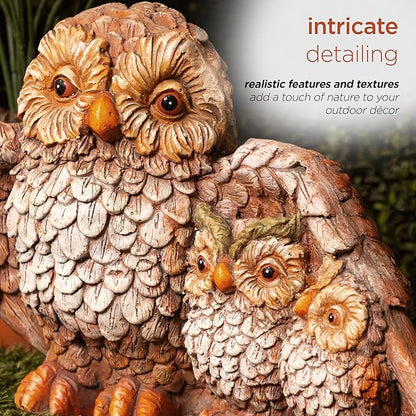 Alpine Corporation QFC366HH Indoor Outdoor Owl Mom Protecting Babies Garden Statue, Loving Owl Family Statue, 11" Tall, Brown