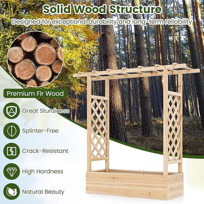 S AFSTAR Raised Garden Bed with Trellis, 2 Pieces Fir Wood Planter Box with Flat Roof & Drainage Holes, Vertical Planter Raised Bed for Climbing Plants, Flowers & Vegetables, 43" x 14" x 45" (Natural)