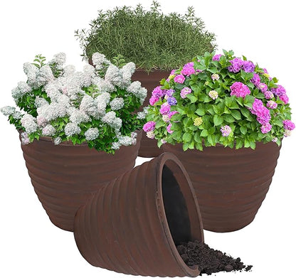 Sunnydaze Ribbed 16" Outdoor Plant Pot - Polyresin Double-Walled Planter for Indoor or Outdoor Use - Rust - Set of 4