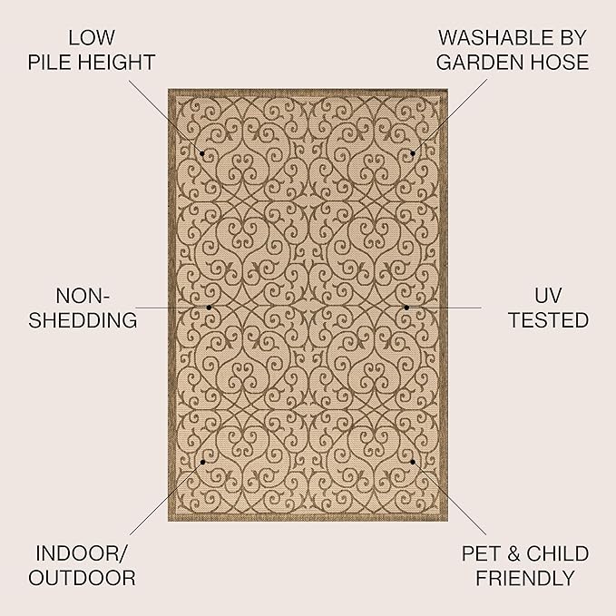 JONATHAN Y Vintage Filigree Indoor Outdoor Area Rug 4X6 Beige/Brown, Madrid Textured Weave for Backyard, Patio, Porch, Easy-Cleaning, High Traffic, Pet-Friendly, Non-Shedding (SMB107B-4)