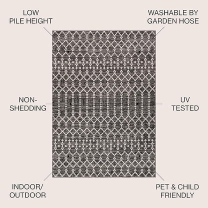 JONATHAN Y Moroccan Geometric Indoor Outdoor Round Area Rug 4 Ft Black/Gray, Ourika Textured Weave for Backyard, Patio, Porch, Easy-Cleaning, High Traffic, Pet-Friendly, Non-Shedding (SMB108F-4R)
