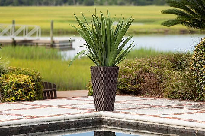 Balkene Home 62501 Alto Wicker All-Weather Planter Set with Liners Tall Plant Decor Box for Outdoors Patio Herb Garden Furnishings - Mocha - Pack of 2