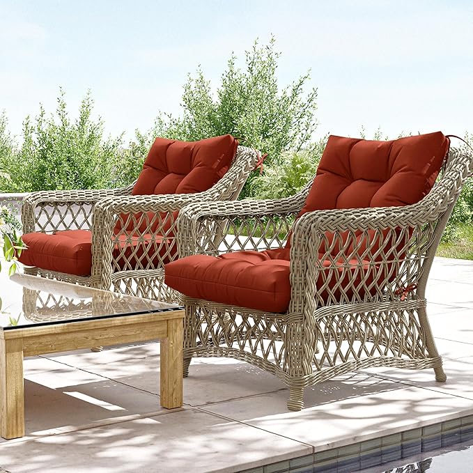 Patio Seat&Back Chair Cushions for Outdoor Furniture，Comfortable Cushions for Rocking/Dining/Lawn Chair-Set of 2