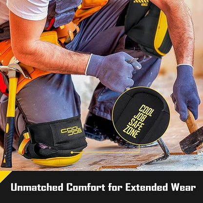COOLJOB Professional Knee Pads with Heavy Duty Anti-Slip Cap, Comfortable Foam Cushion and Extra Thick Gel Padding for Construction Flooring, Reinforced & Adjustable Straps, Yellow