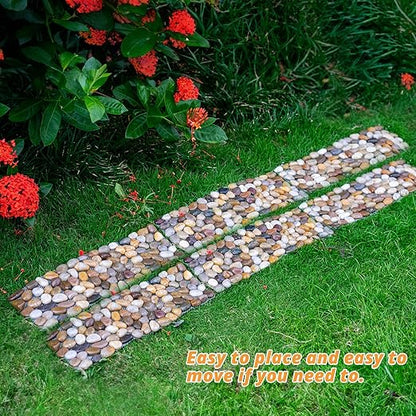 6 Pcs River Rock Stepping Stones, 16" L x 5.5" W Rectangles Natural Outdoor Pavers Pebbles Polished Gravel for Garden Walkway Pathway