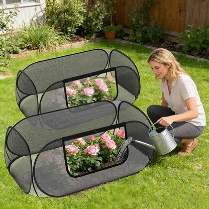 2-Pack Raised Garden Bed Covers, 45" x 22" x 17" Mesh Crop Cage, Pop-Up Plants Cover with 30% Shade Cloth for Seedlings Vegetables Fruits Flowers, Protects Against Birds Animals Pests with 16 Stakes