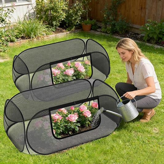 2-Pack Raised Garden Bed Covers, 45" x 22" x 17" Mesh Crop Cage, Pop-Up Plants Cover with 30% Shade Cloth for Seedlings Vegetables Fruits Flowers, Protects Against Birds Animals Pests with 16 Stakes