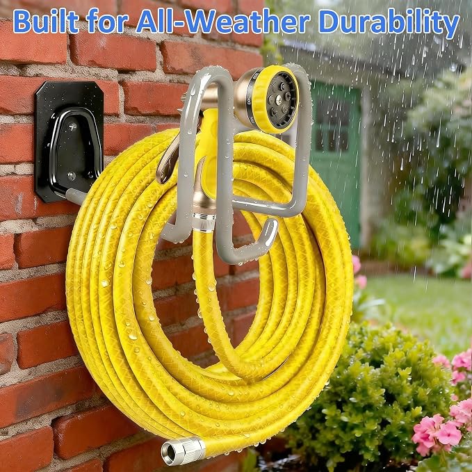 2pcs Garden Hose Holder with Tool Hook - Heavy Duty Water Hose Reel with Nozzle Storage Design, Wall Mount Hose Hanger Water Hose Holders for Outside Yard Storage