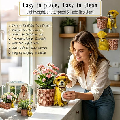 6.73” Cute Puppy Desk Planter-Small Resin Dog Succulent Planter for Desk Tabletop Office Decor-Indoor Plant Pot Animal Shaped Pot for Home Patio-Perfect Dog Lover Gift for Dog Owner Office Home