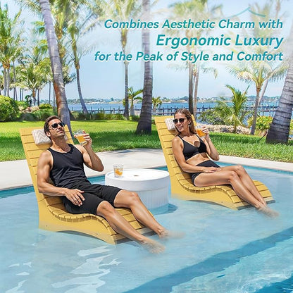 LUE BONA HDPS Pool Chairs Set of 2, Fade-Resistant Use in Pools Up to 10-Inches Deep Pools Lounge Chair for Sun Shelf, Chaise Lounger with Headrest for Outside Pool Deck
