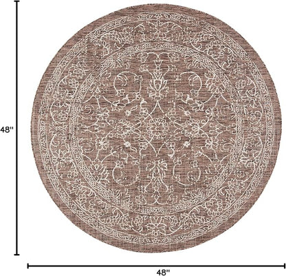 SAFAVIEH Courtyard Collection 4' Round Brown/Ivory CY8680 Indoor/ Outside Waterproof Easy cleansingPatio Backyard Mudroom Area Mat