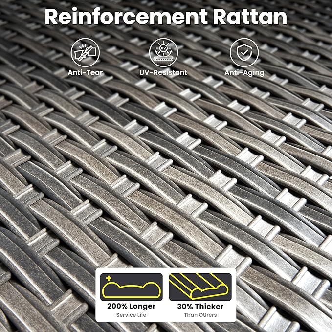 ovios 10 Pieces Patio Furniture Set, Outdoor Wicker Sofa Couch with Rocking Swivel Chairs Solar Lights Table Fire Pit, Modern Deep Seat Rattan Conversation Sets, Dark Grey