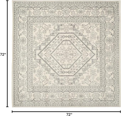 SAFAVIEH Adirondack Collection Area Rug - 6' Square, Ivory & Silver, Oriental Medallion Design, Non-Shedding & Easy Care, Ideal for High Traffic Areas in Living Room, Bedroom (ADR108B)