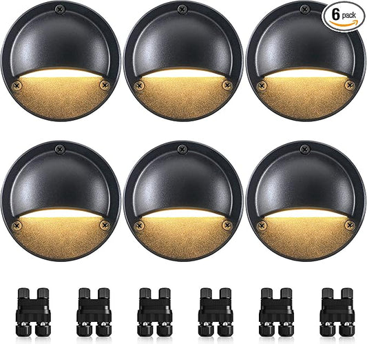 SUNVIE 5W LED Low Voltage Deck Lights, 12-24V Step Lights Outdoor with Fastlock2 Wire Connectors, Low Voltage Landscape Lighting 3000K Warm White Deck Stair Light Waterproof for Fence Post, 6 Pack