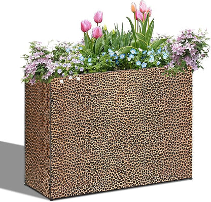 Tall Planters for Outdoor Plants - Hand-Hammered Metal Large Rectangular Block Planter Box with Drainage Holes, Modern Planters Indoor Outdoor Flower Plant Pots Patio Yard Front Porch Deck,32x12x24"