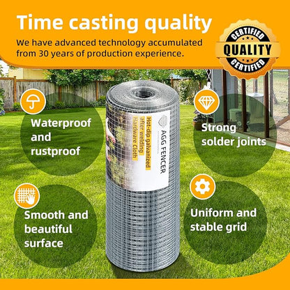 Hardware Cloth 1/2 inch 48 x 100ft Chicken Wire Fencing, Hot-Dipped Galvanized After Welding Garden Plant Supports Welded Metal Chicken Wire Poultry Animal Netting Cage Screen