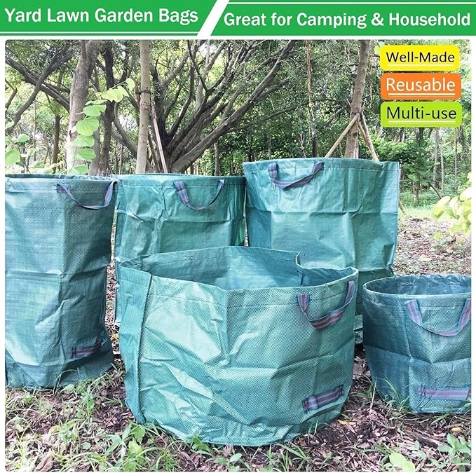 Standard 3-Pack 16 Gallons Yard Garden Bags (D18,H15 inch) W/Gardening Gloves, Reusable Leaf Bags,Grass Clippings,Lawn Debris Bag,Laundry Container,Patio Trash Bin,Yard Waste Bags,Weeds Bag 4 handles
