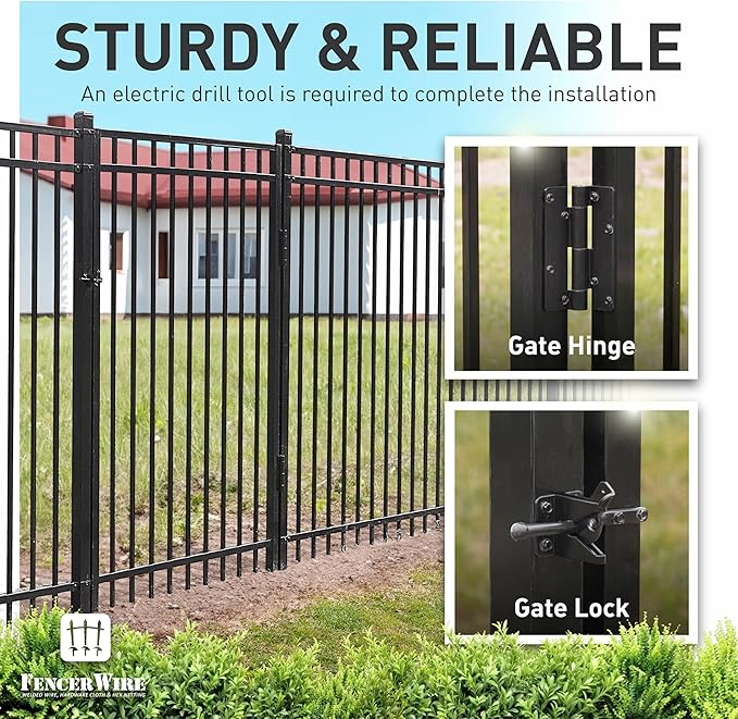 Fencer Wire Heavy Duty Pinnacle Fence Gate, 4FT Height x 4FT Width Outdoor Fence Gate, Outdoor Anti-Rust Metal Steel Gate for Fencing Barrier, Decorative Garden Gate with Gate Lock