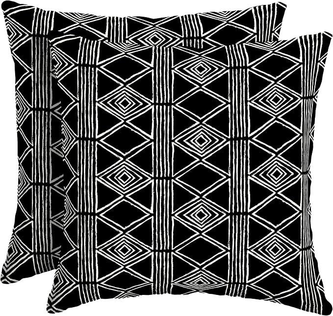 Arden Outdoor Throw Pillows 2 Pack, 16x16 Patio Accent Cushions, Water & UV Resistant, Fade Resistant Outdoor Decorative Pillows with Recycled Polyfiber Fill, Black Global Stripe