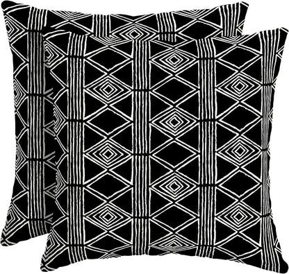 Arden Outdoor Throw Pillows 2 Pack, 16x16 Patio Accent Cushions, Water & UV Resistant, Fade Resistant Outdoor Decorative Pillows with Recycled Polyfiber Fill, Black Global Stripe