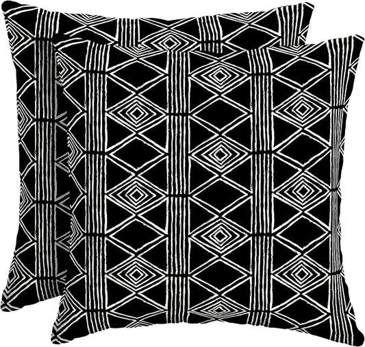 Arden Outdoor Throw Pillows 2 Pack, 16x16 Patio Accent Cushions, Water & UV Resistant, Fade Resistant Outdoor Decorative Pillows with Recycled Polyfiber Fill, Black Global Stripe