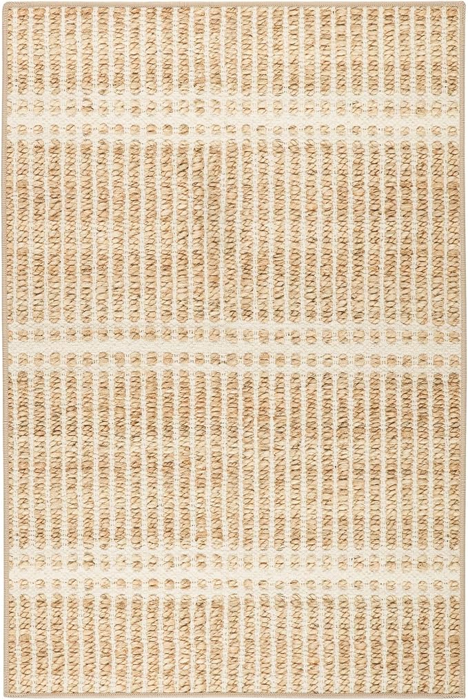 Dash and Albert Arbor Machine Washable Area Rug - 3' x 5' Neutral Stripe Washable Accent Rug Stain-Resistant, Anti-Slip, High Traffic Kitchen, Hallway, Mudroom