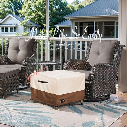 Patio Ottoman Cover Waterproof Square Outdoor Ottoman Covers, 22W x 22D x 18H Inches Patio Furniture Covering Protector Outdoor Side Table Cover, Beige&Brown