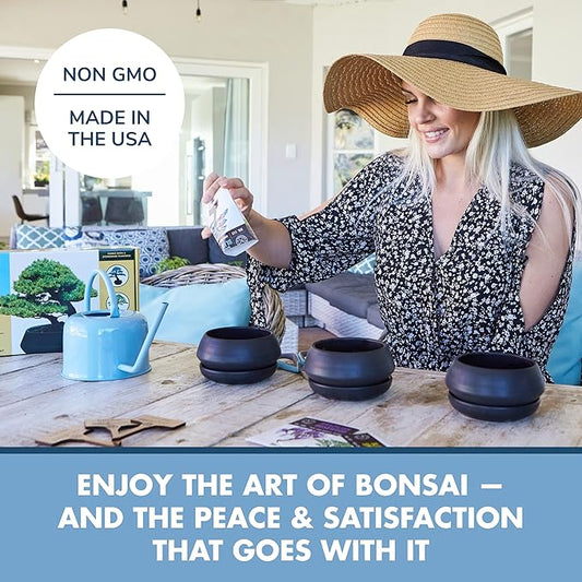 Garden Republic Bonsai Tree Kit - Mini Bonsai Seeds, 3 Types with Stylish Stone Pots, Pruning Shears Tool, Plant Markers, Wood Gift Box, and Potting Soil