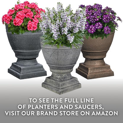 Classic Home and Garden Spartan Urn Planter - Timeless Plant Urn for Floral Displays - Durable Indoor & Outdoor Plastic Garden Planters (14”, Oil Rubbed Bronze)