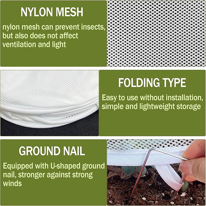 2PCS 47" x 21" x 17" Garden Netting for Raised Beds, Foldable Raised Garden Bed Cover with Ground Nail, Raised Bed Cover Fit 4 x 2ft Garden Beds, Insect Bird Control, Plant Protection