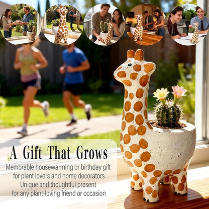 Large 9.65‘‘ Ceramic Giraffe Planter Pot-Animal Shaped Flower Pot Planter for Indoor/Outdoor Succulent/Cactus/Bonsai-Garden Office Home Decor for Living Room,Kitchen Desk-Plant Lovers Gift