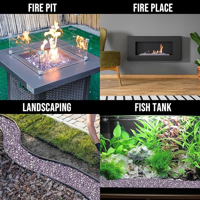 Skyflame 1/4 inch Reflective Fire Pit Glass, High Luster Purple Fire Glass for Gas Fireplace Fire Pit Landscaping