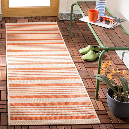 SAFAVIEH Courtyard Collection 2'3" x 20' Terracotta/Beige CY6062 Stripe Indoor/ Outside Waterproof Easy cleansingPatio Backyard Mudroom Runner Mat