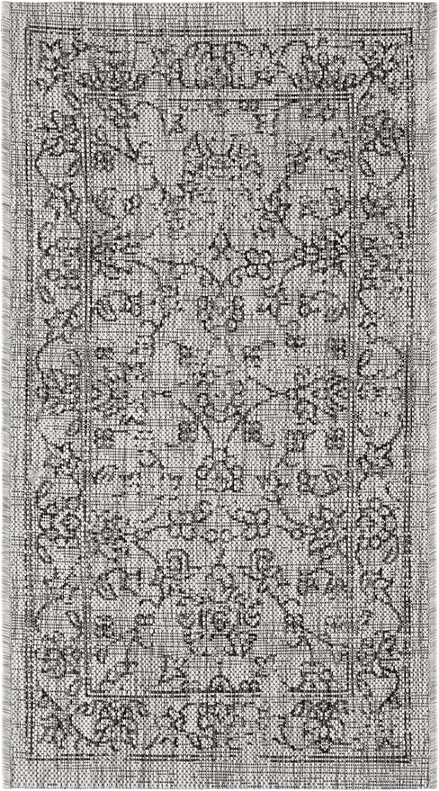 SAFAVIEH Courtyard Collection 2' x 3'7" Grey/Black CY8680 Indoor/ Outside Waterproof Easy cleansingPatio Backyard Mudroom Accent Mat