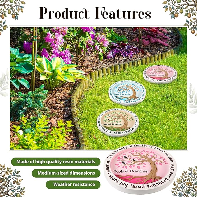 Cinnvoice 3 Pack Garden Stepping Stone Outdoor, Decorative Dimensional Resin Stepping Stones for Patio Pathway Landscaping Walkway Sculpture Yard Backyard Lawn(Tree of Life,10 Inches)