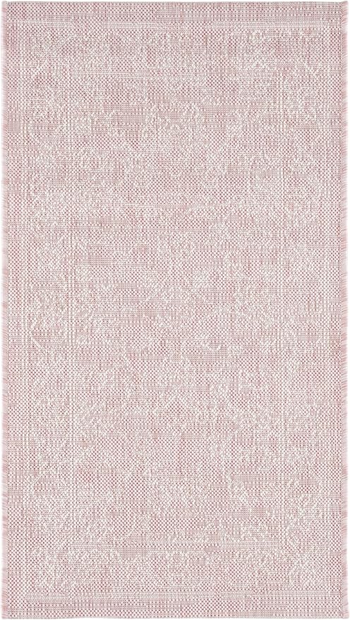 SAFAVIEH Courtyard Collection CY8680 Indoor/ Outdoor Easy scrubbing Patio Backyard Mudroom Accent-Rug, 2' x 3' 7', Soft Pink / Ivory
