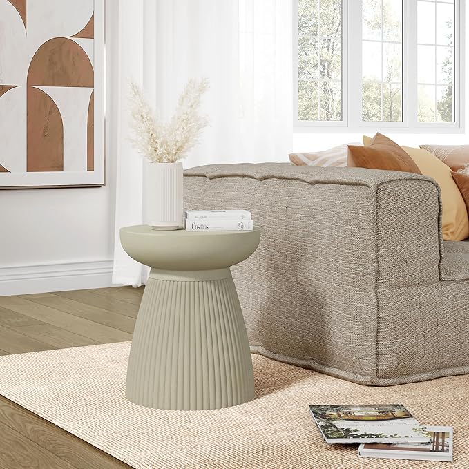 Christopher Knight Home Luce 20" Indoor Outdoor Round Top Accent Table, Patio Decorative End Side Table, Lightweight Concrete Garden Stool for Patio Living Room Balcony & Garden Decor, Sand Gray