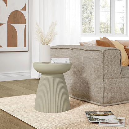 Christopher Knight Home Luce 20" Indoor Outdoor Round Top Accent Table, Patio Decorative End Side Table, Lightweight Concrete Garden Stool for Patio Living Room Balcony & Garden Decor, Sand Gray