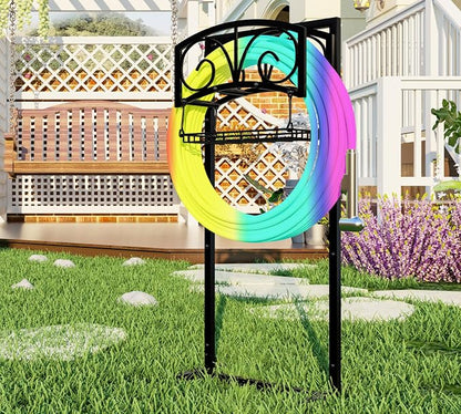 Fire Beauty Garden Hose Holder,Freestanding Water Hose Holder with Storage Basket,In ground Hose Rack Organizer for Outdoor,Detachable Hose Holder Stake,Hose Reel Stand for Outside Lawn Yard