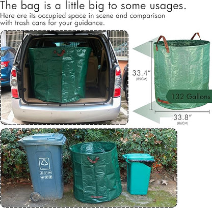 Gardzen 2-Pack 132 Gallon Yard Waste Bags, Reusable Heavy Duty Collapsible Garden Leaf Bags with Plastic Ring, Stand-Up Yard Waste Bin for Leaves, Lawn Debris & Grass Clippings
