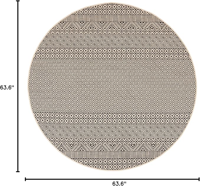 SAFAVIEH Courtyard Collection 5'3" Round Beige/Black CY6235 Moroccan Indoor/ Outdoor Waterproof Easy Cleaning Patio Backyard Mudroom Area Rug
