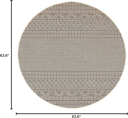 SAFAVIEH Courtyard Collection 5'3" Round Beige/Black CY6235 Moroccan Indoor/ Outdoor Waterproof Easy Cleaning Patio Backyard Mudroom Area Rug