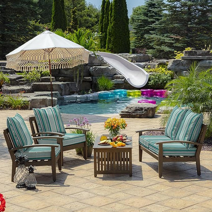 Arden Outdoor Deep Seat Cushion Set (2-Pack), 24 in x 24 in, Weather-Proof, Rain-Proof, Fade Resistant Patio Cushion for Chair, Sofa, and Couch Teal Cobalt Stripe