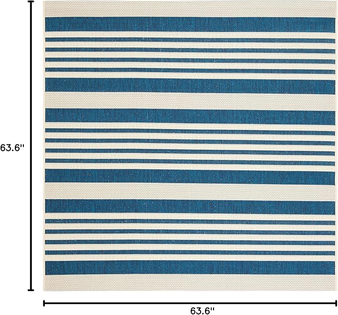 SAFAVIEH Washable Rug Outdoor Courtyard Collection - 5'3" Square, Navy & Beige, Non-Shedding & Easy Cleaning, Ideal for Patio, Backyard, Mudroom (CY6062-268)