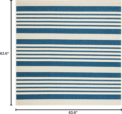 SAFAVIEH Washable Rug Outdoor Courtyard Collection - 5'3" Square, Navy & Beige, Non-Shedding & Easy Cleaning, Ideal for Patio, Backyard, Mudroom (CY6062-268)