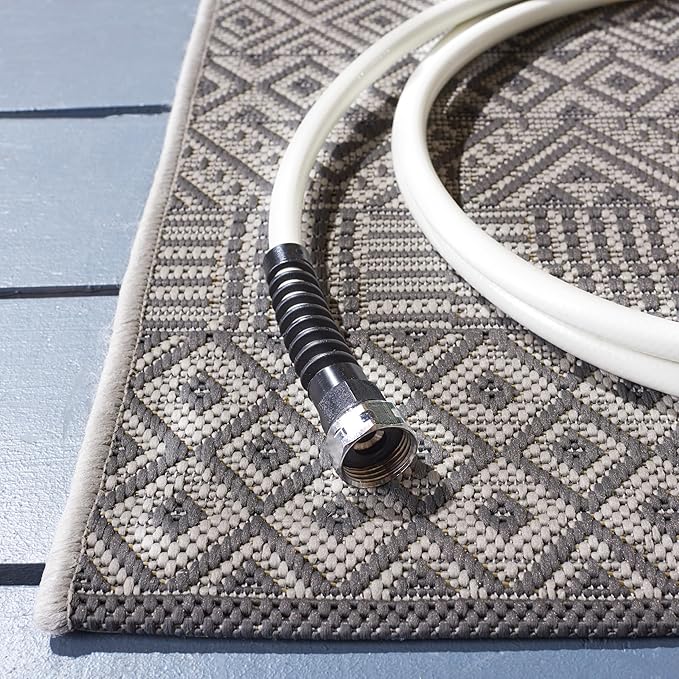 SAFAVIEH Washable Rug Outdoor Courtyard Collection - 5'3" Square, Brown & Grey, Non-Shedding & Easy Cleaning, Ideal for Patio, Backyard, Mudroom (CY6235-07812)